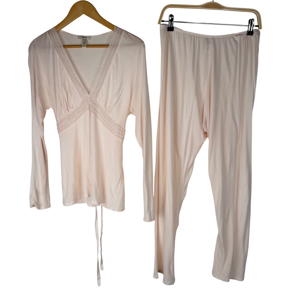 Vera Wang Women Pink Modal Pajama Set Long Sleeve Balletcore Coquette SZ M